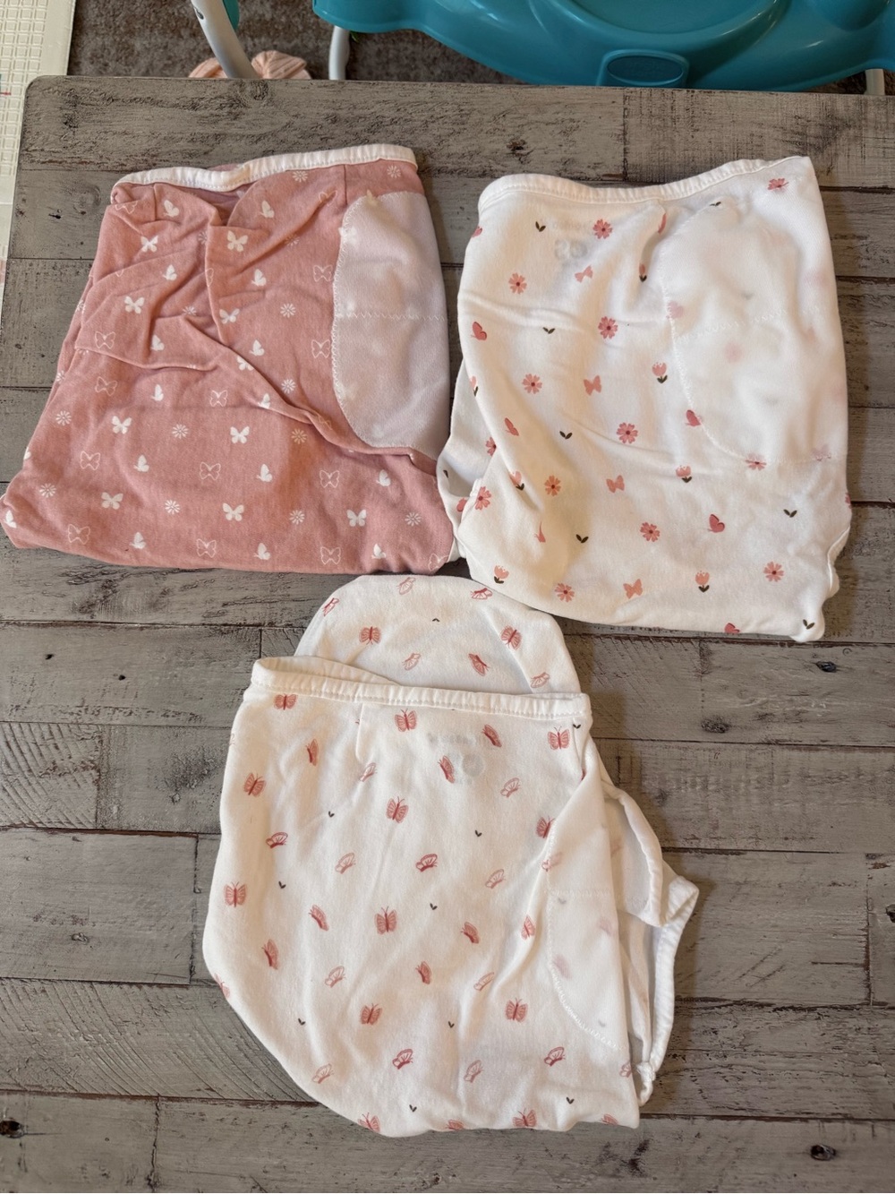 Pink & White Butterfly Print Diaper Covers - Set of 3